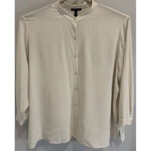 Eileen Fisher Pale Gray Button Front Tunic Shirt 100% Silk Long Sleeve Size 2X